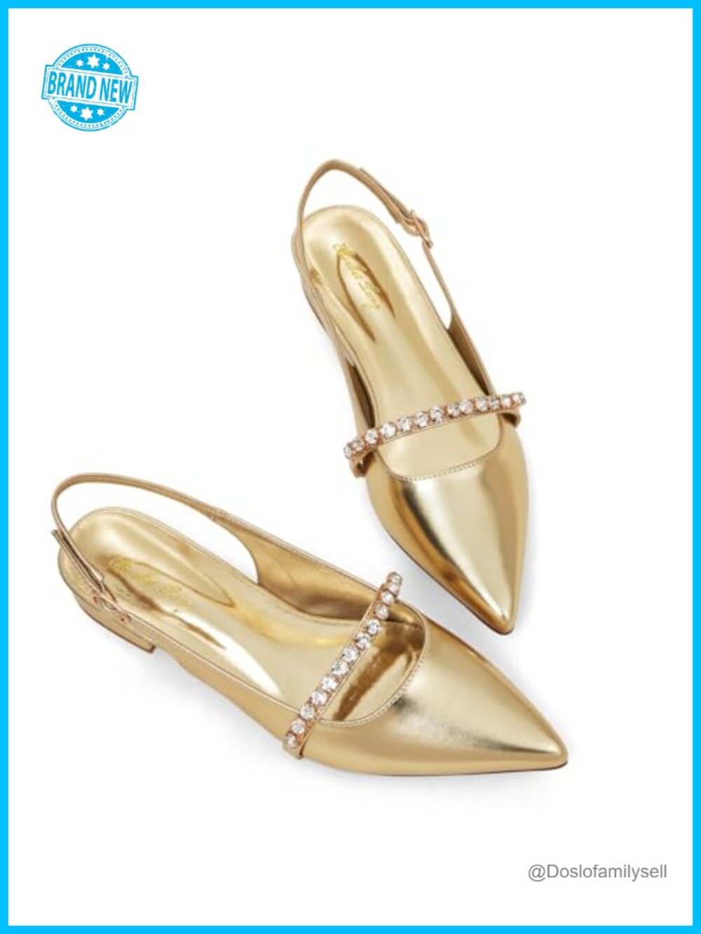 Women's Slingback Flats Pointed Toe Rhinestone Dressy Shoes with Ankle Strap